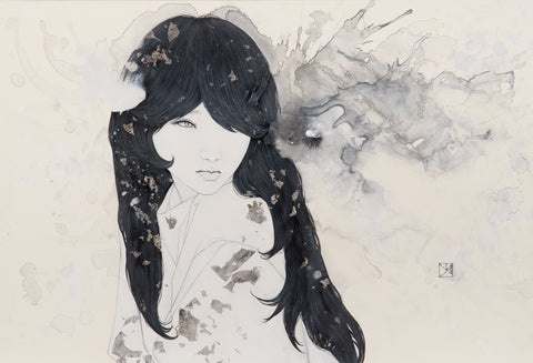 Revelation, YU KAWASHIMA, 2024Ink, Gofun, Mineral pigments, Platinum leaf on hemp paper50.0 × 72.7 cm