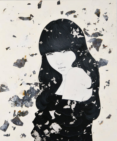 EROSION-Eater-, YU KAWASHIMA, 2024Ink, Gofun, Mineral pigments, Platinum and silver leaf on hemp paper72.7 × 60.6 cm