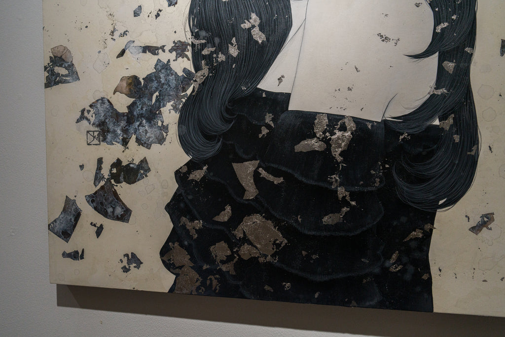 EROSION-Eater-, YU KAWASHIMA, 2024Ink, Gofun, Mineral pigments, Platinum and silver leaf on hemp paper72.7 × 60.6 cm