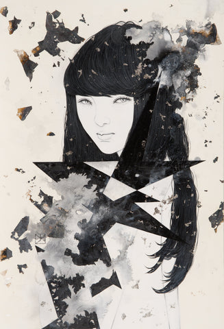 Flower spear, YU KAWASHIMA, 2024Ink, Mineral pigments, Platinum and silver leaf on hemp paper72.7 × 50.0 cm