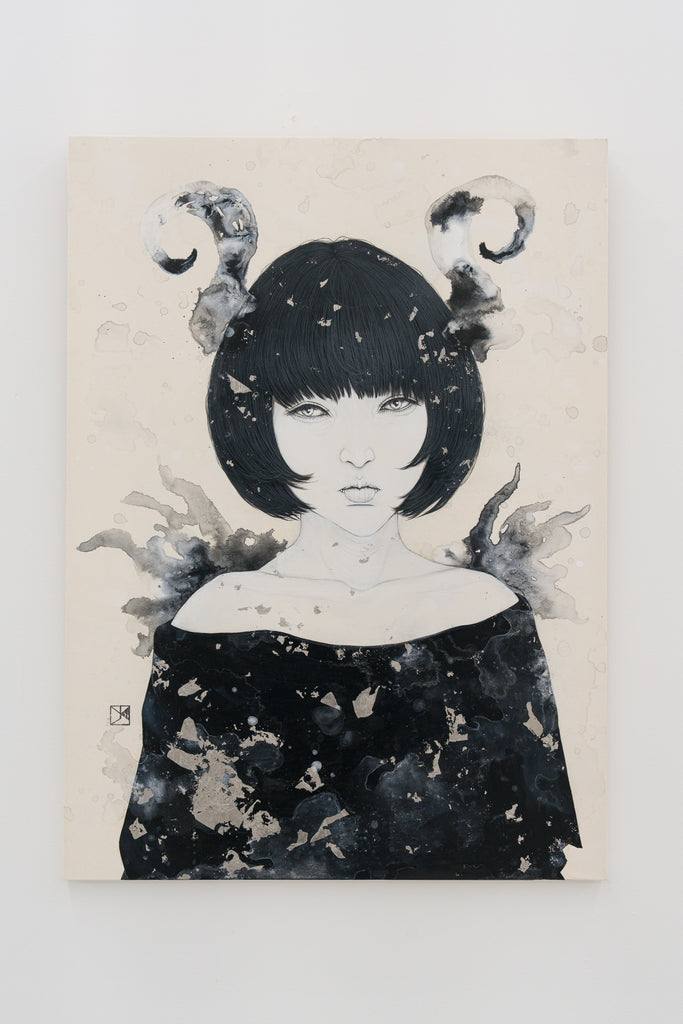 -strie, YU KAWASHIMA, 2024Ink, Mineral pigments, Platinum leaf on hemp paper72.7 × 53.0 cm