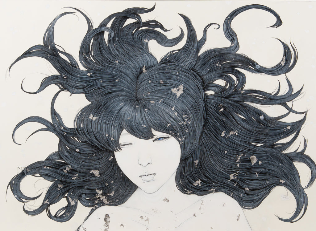 Medusa, YU KAWASHIMA, 2025Ink, Mineral pigments, Platinum on hemp paper53.0 × 72.7 cm
