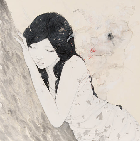 Faith, YU KAWASHIMA, 2025Ink, Mineral pigments, Platinum leaf on hemp paper, With label65.2 × 65.2 cm