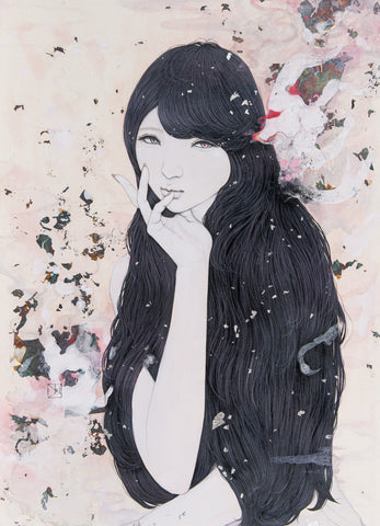 Vapor, YU KAWASHIMA, 2025Ink, Mineral pigments, Silver and Platinum leaf on hemp paper72.7 × 53.0 cm