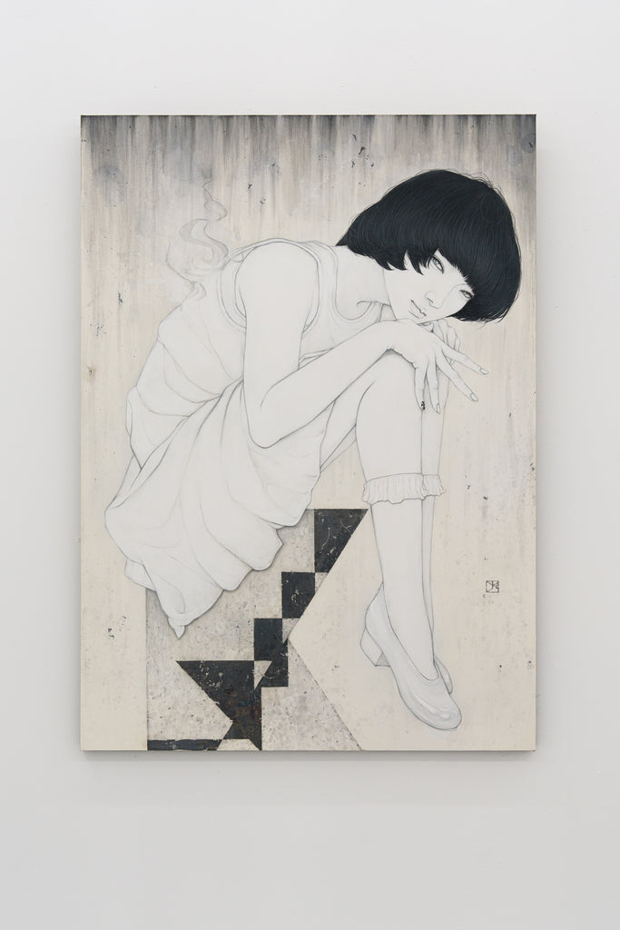 Shell, YU KAWASHIMA, 2025Ink, Mineral pigments, Silver and Platinum leaf on hemp paper90.9 × 65.2 cm