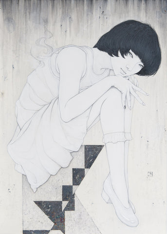 Shell, YU KAWASHIMA, 2025Ink, Mineral pigments, Silver and Platinum leaf on hemp paper90.9 × 65.2 cm