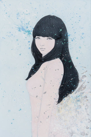 Purify, YU KAWASHIMA, 2025Mineral pigments, Ink, Platinum and silver leaf on hemp paper91.0 × 60.6 cm