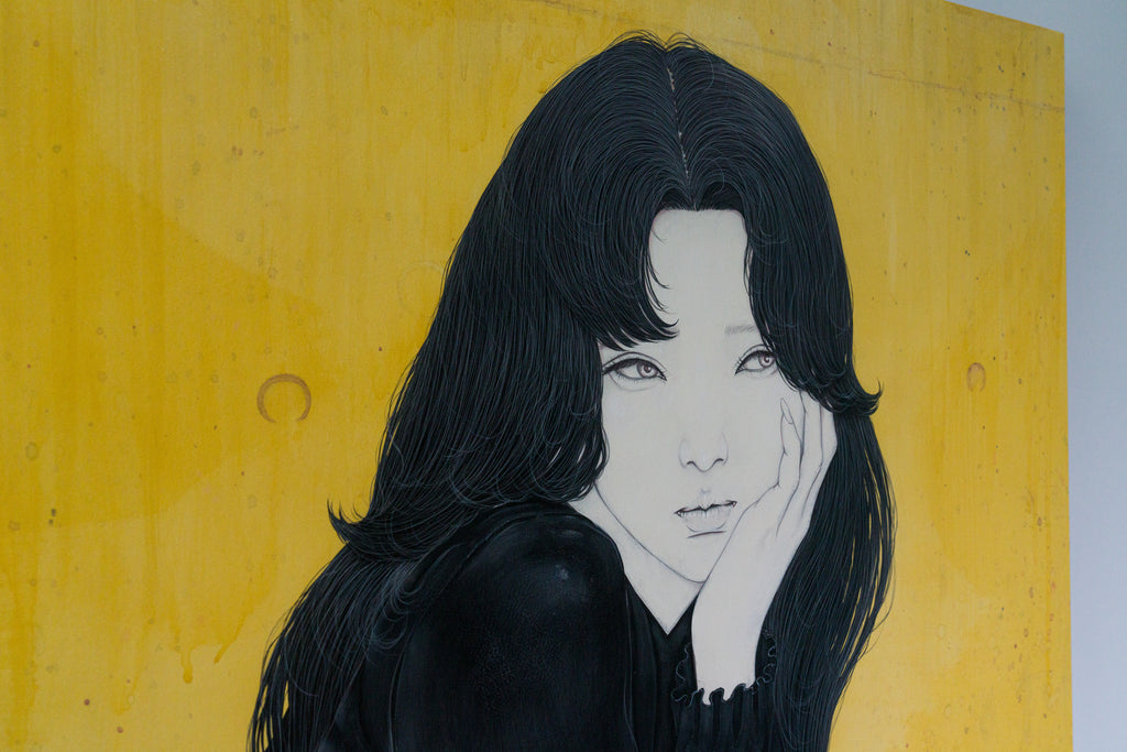 Citrintas, YU KAWASHIMA, 2025Mineral pigments, Ink, Platinum and silver leaf on hemp paper91.0 × 91.0 cm