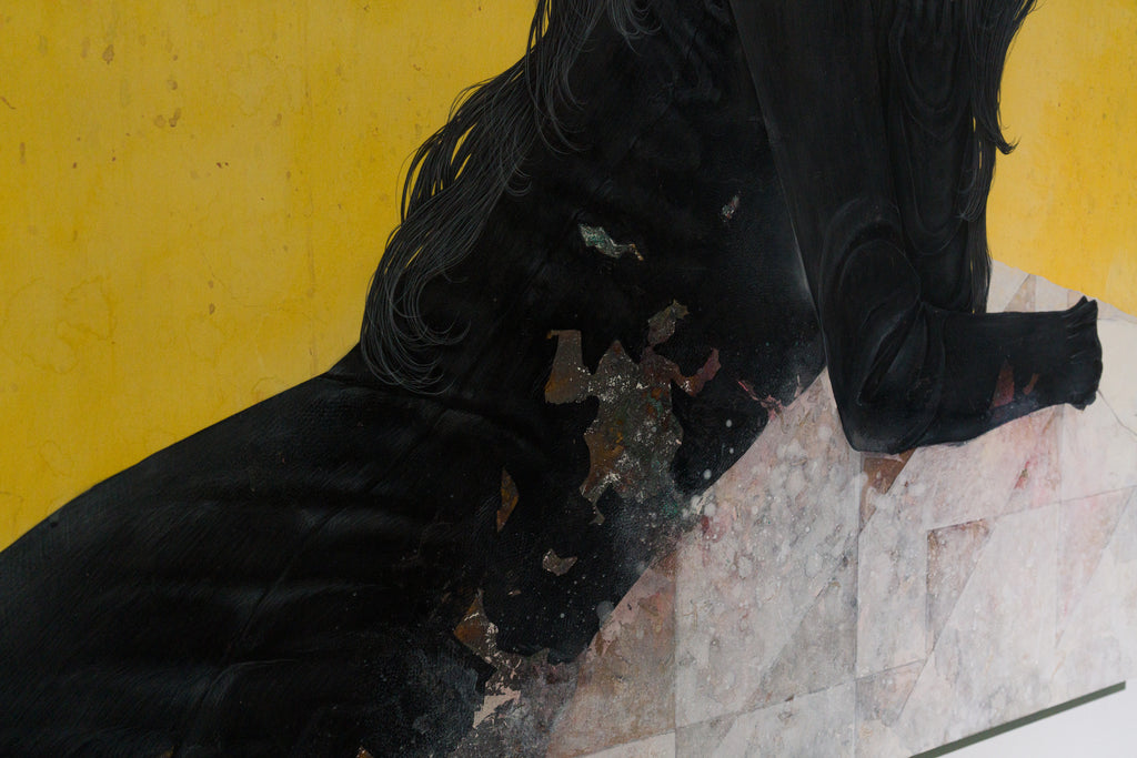 Citrintas, YU KAWASHIMA, 2025Mineral pigments, Ink, Platinum and silver leaf on hemp paper91.0 × 91.0 cm