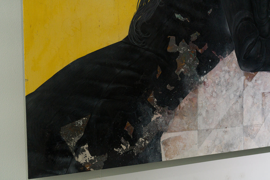 Citrintas, YU KAWASHIMA, 2025Mineral pigments, Ink, Platinum and silver leaf on hemp paper91.0 × 91.0 cm