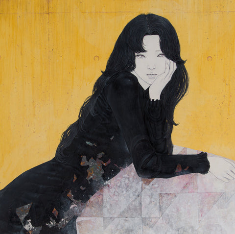 Citrintas, YU KAWASHIMA, 2025Mineral pigments, Ink, Platinum and silver leaf on hemp paper91.0 × 91.0 cm