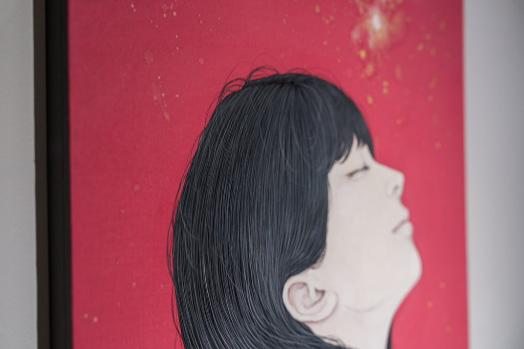 Rube do, YU KAWASHIMA, 2025Mineral pigments, Ink, Platinum and silver leaf on hemp paper120.0 × 40.0 cm