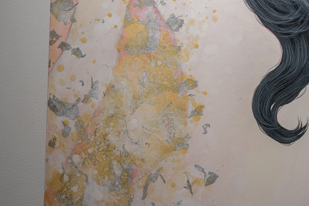 Rube do, YU KAWASHIMA, 2025Mineral pigments, Ink, Platinum and silver leaf on hemp paper120.0 × 40.0 cm