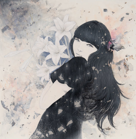 Leia, YU KAWASHIMA, 2025Ink, Mineral pigments, Silver and Platinum leaf on hemp paper91.0 × 91.0 cm