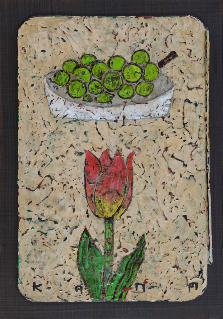 Grapes & Tulip, YUJI KANAMARU, 2024Panel, Cardboard, Acrylic paints17.0 × 12.0 cm