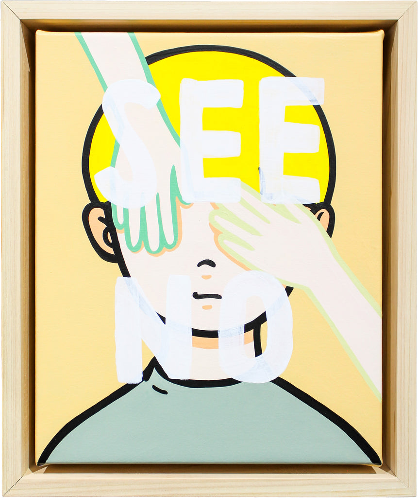 See no Speak no Hear no, YUYA HASHIZUME, 2025Acrylic on canvas / Wood flame27.3 × 22.0 cm (set of 3)