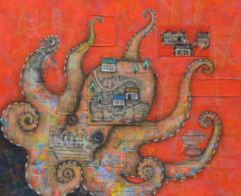 记忆的城镇-章鱼, YUJI KANAMARU, 2019Mineral pigments and acrylic on board53.0 × 65.2cm