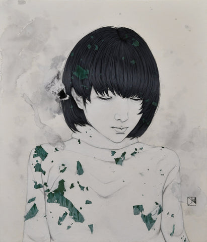 Regard, YU KAWASHIMA, 2023Silver leaf, mineral pigments, ink on hemp paper53.0 × 45.5 cm