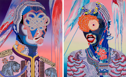 Flowing A-UN Women & Men col.2, KOHEI KYOMORI, 2023Mineral pigments, resin on canvas*Set of 2 pieces 91.5 × 73.0 × 5.0 cm each