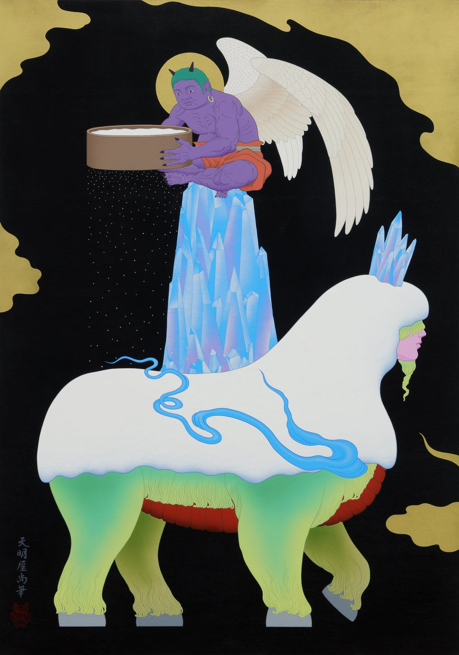 Snow God, TENMYOUYA HISASHI, 2018Black Gesso, Acrylic, Wood, Lacquer103.0 × 72.8cm