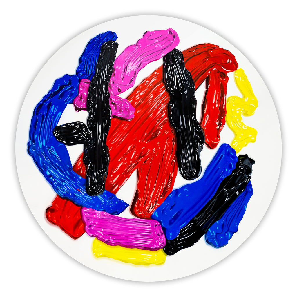 来自龙虾乐园美术馆的笔触（蓝色、黑色、洋红色、红色、黄色）, PHILIP COLBERT, 2021Oil on canvas215.0 Φ