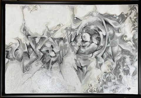 Smoky letter gray, MANABU MORITA, 2019Panel, Acrylic, Wood frame, Canvas27.3 × 40.9cm